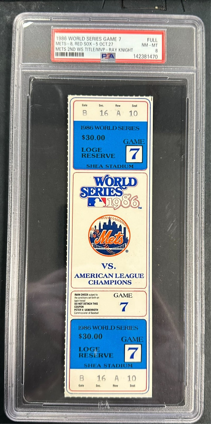1986 World Series Game 7 Full Ticket Mets Vs Red Sox PSA NM-MT 8