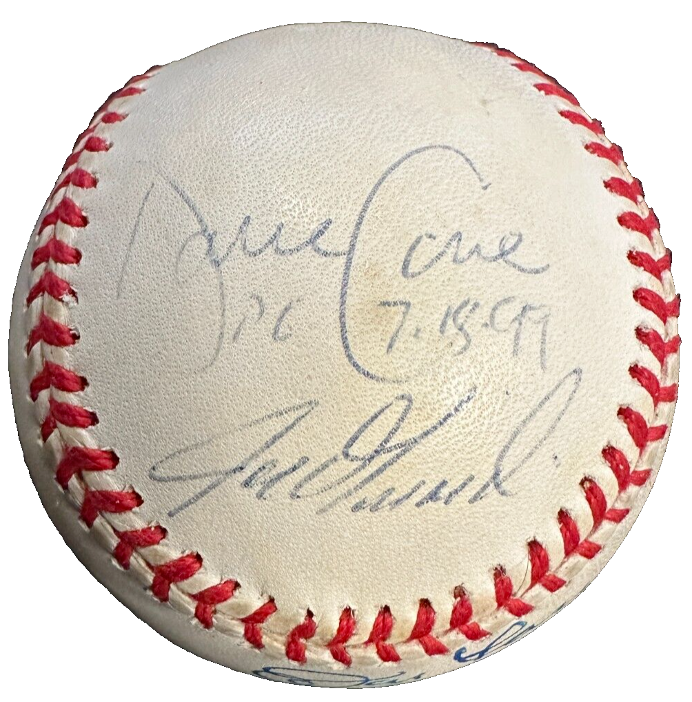 NY Yankees Perfect Game Battery Mates Signed Baseball Berra Larsen Cone BAS