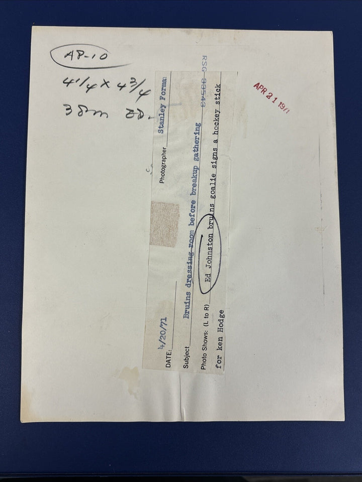 1970’s Ed Johnston Ken Hodge Original Boston Bruins Team Photo 7x9