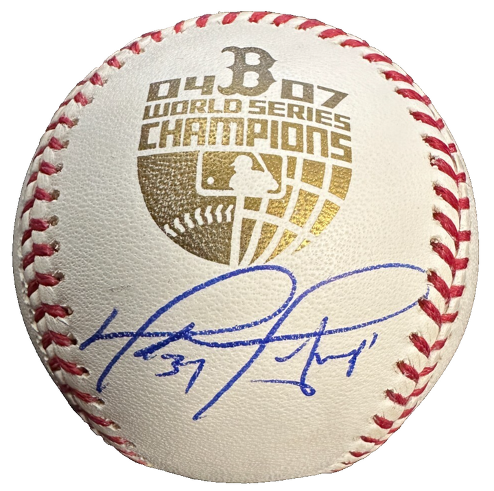David Ortiz Autographed 2004 & 2007 World Series Champions Baseball Red Sox BAS
