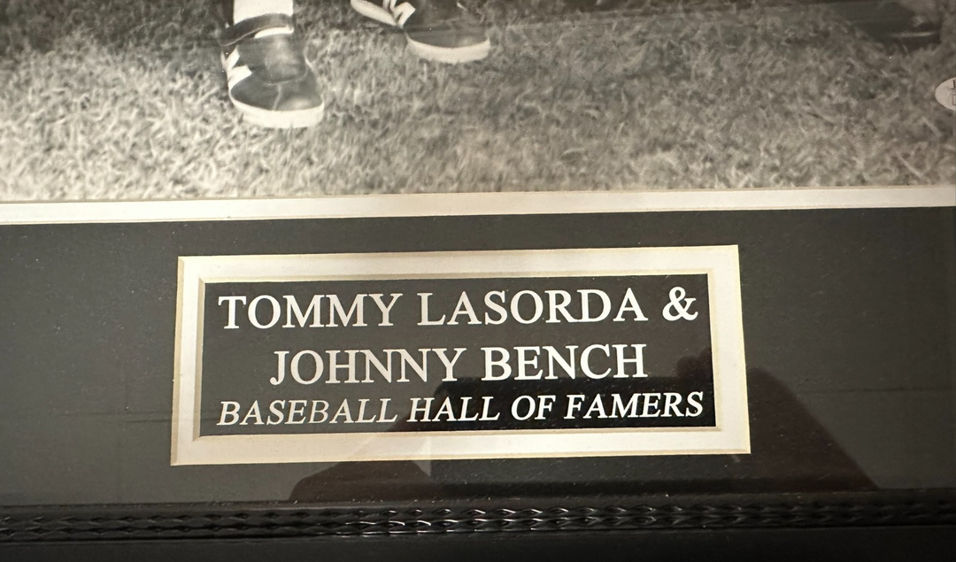 Framed Tommy Lasorda &Johnny Bench Autographed 16x20 Photo JSA HOF