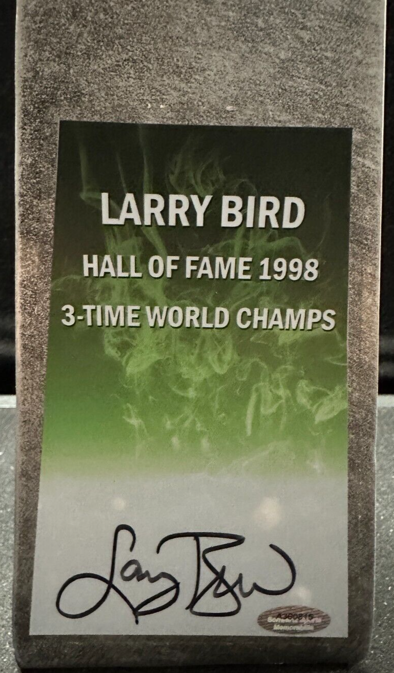 Larry Bird Autographed 3x NBA Champion & 1998 Hall of Fame Trophy Schwartz COA