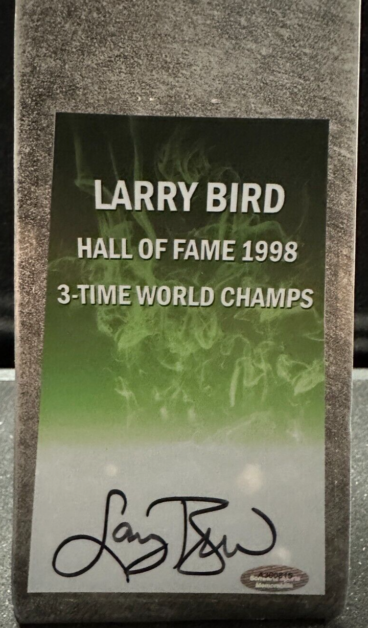 Larry Bird Autographed 3x NBA Champion & 1998 Hall of Fame Trophy Schwartz COA