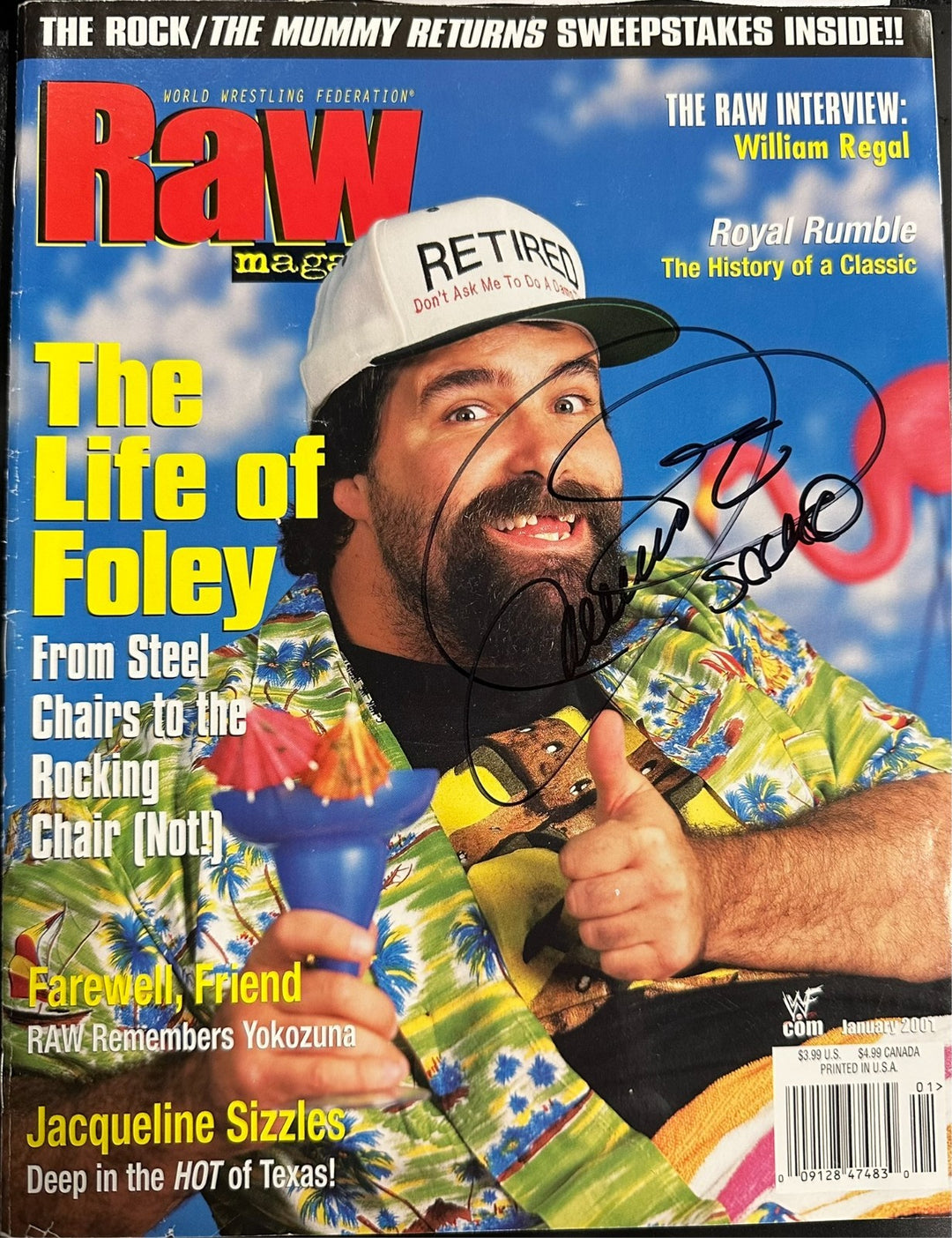 Mick Foley Autographed January 2001 Issue of WWE Raw Wrestling Magazine