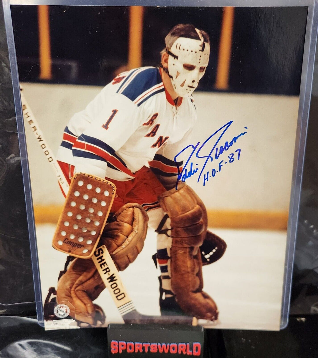 Ed Giacomin Signed Inscribed 8x10 Photo New York Rangers HOF COA