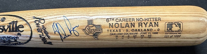 Nolan Ryan Autographed 6th Career No-Hitter LS Bat 131/1000 BAS Rangers HOF