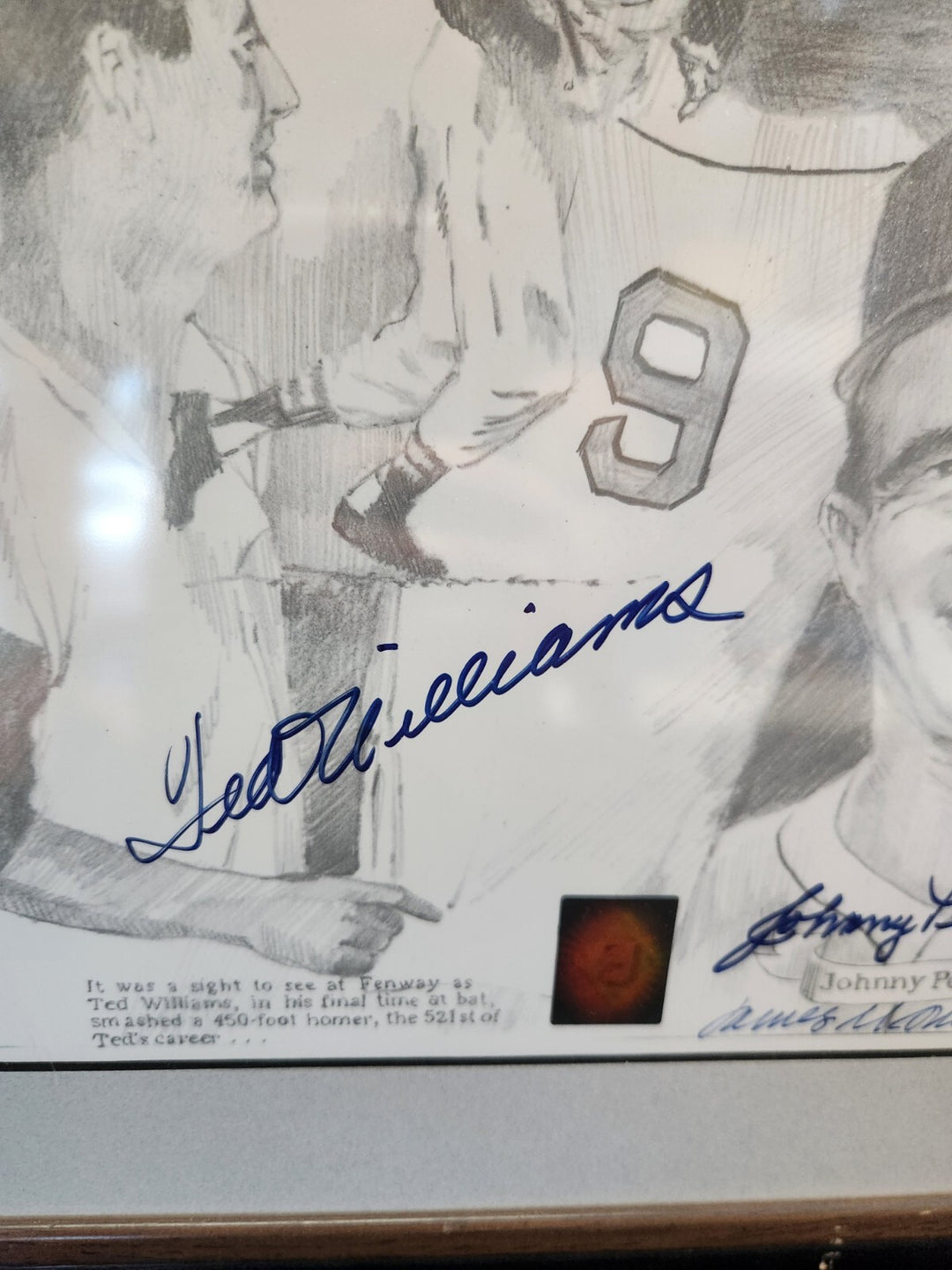 Ted Williams DiMaggio Pesky Pellegrini Doerr Signed Amore Sketch /521 GD COA