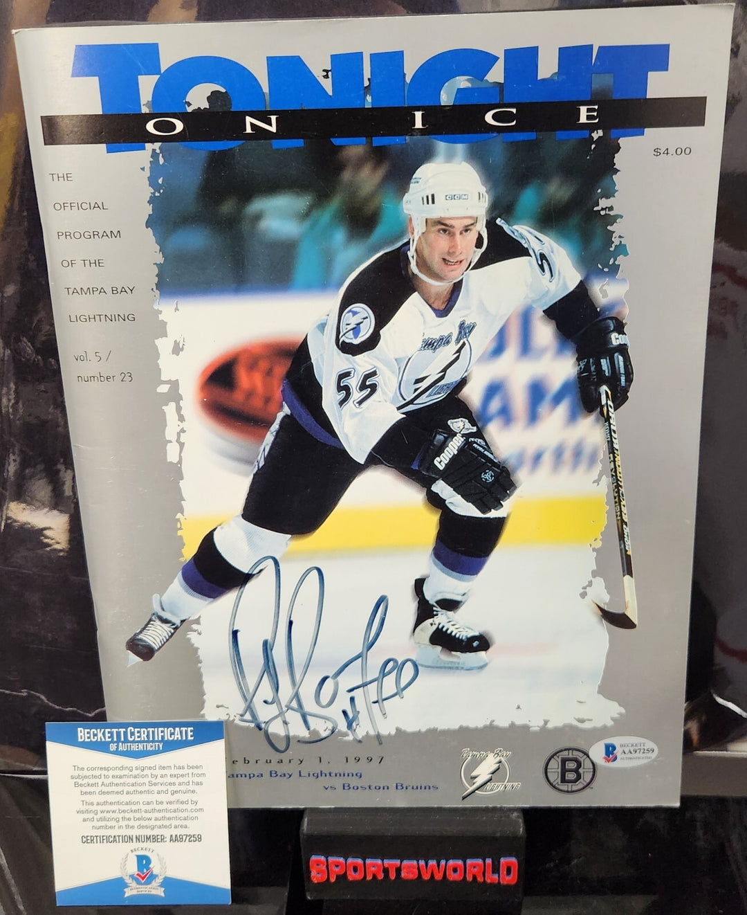 2/1/97 Signed Ray Bourque (1 G 1A) Official Program  Lightning Vs Bruins COA HOF