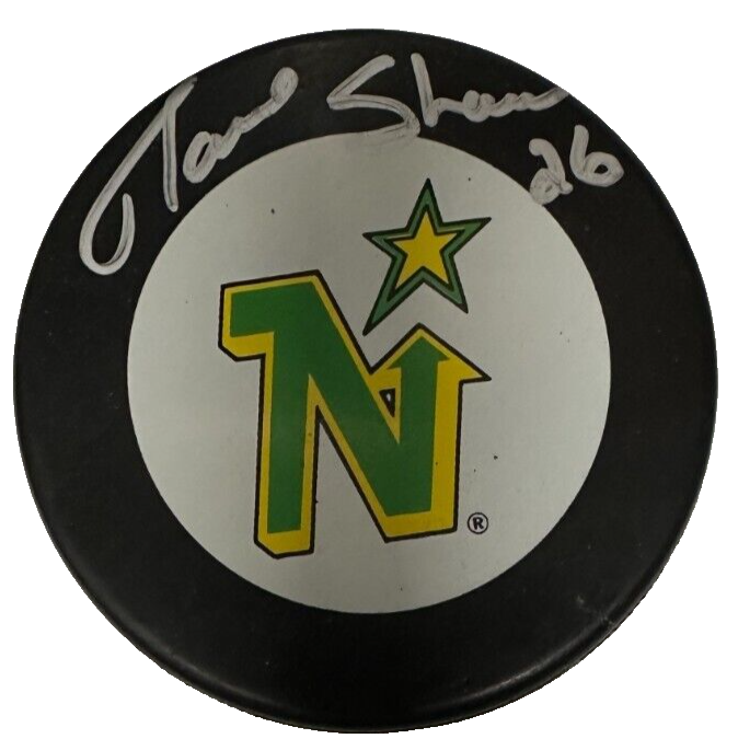 Dave Shaw Autographed Minnesota North Stars Hockey Puck NHL