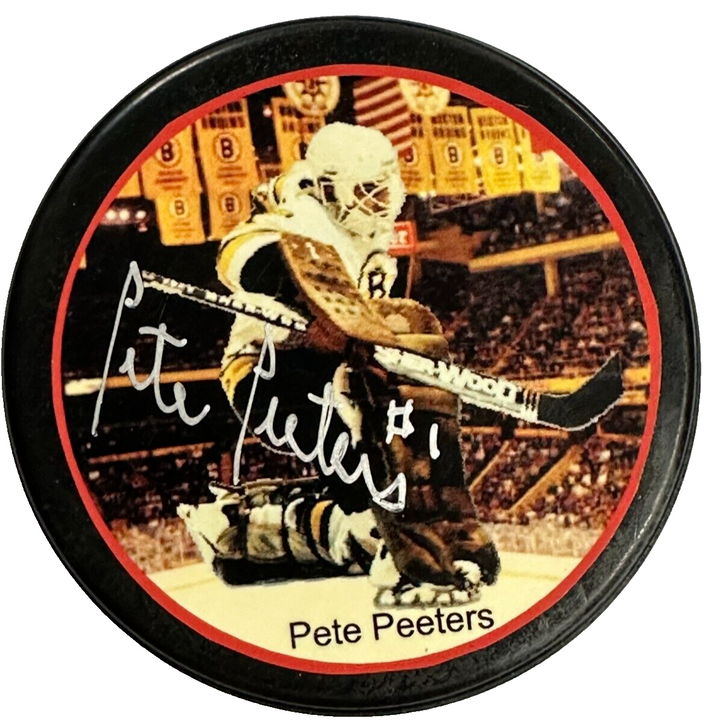 Pete Peeters Autographed Boston Bruins Photo Puck NHL BAS