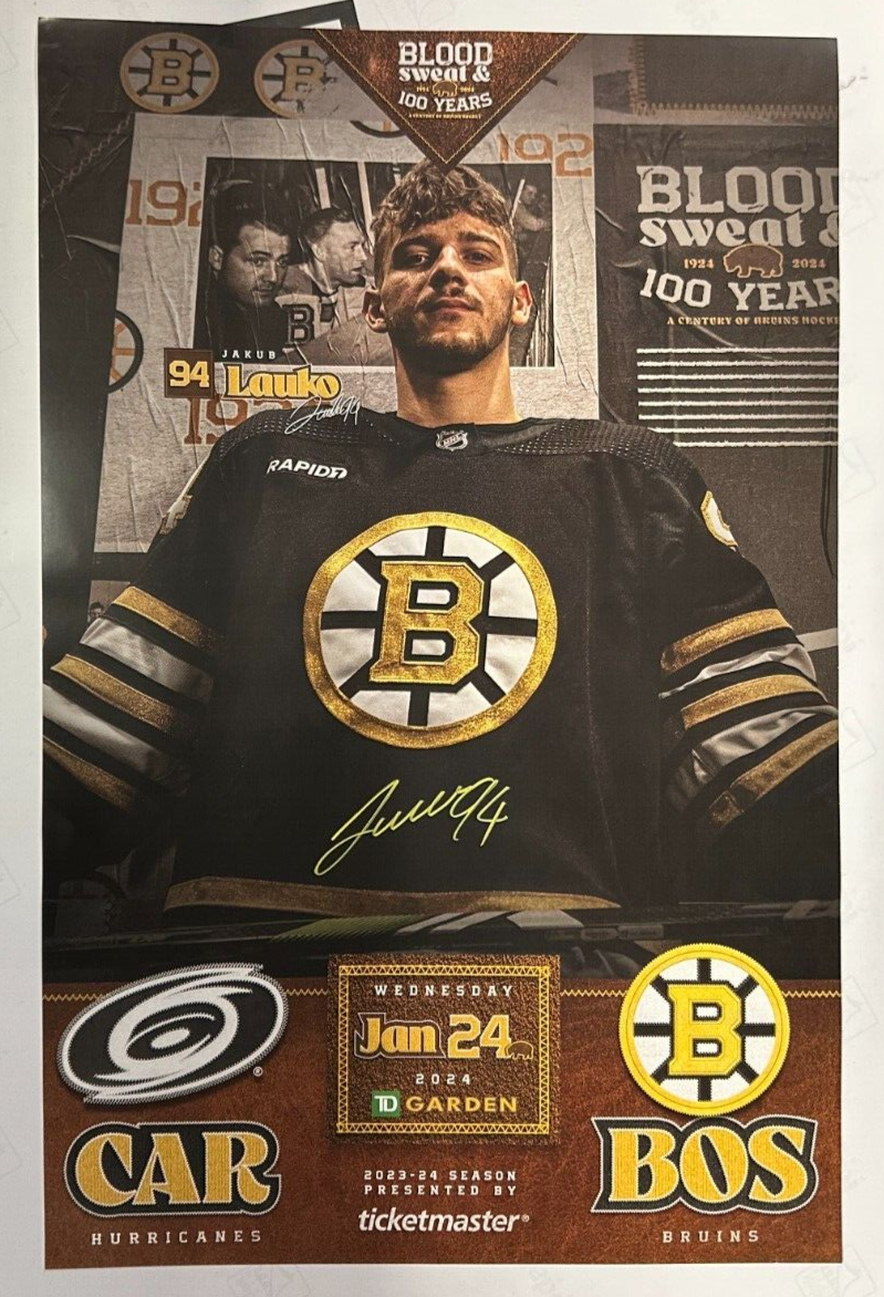 Jakub Lauko Autographed Boston Bruins 1/24/2024 Line-Up Poster NHL