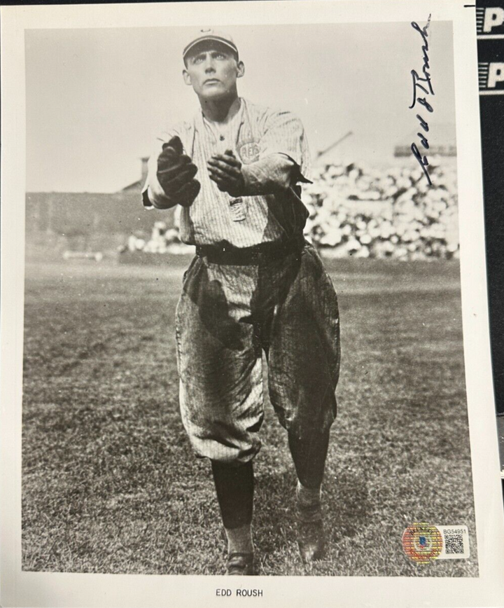 Edd Roush Autographed 8x10 Photo Cincinnati Reds BAS