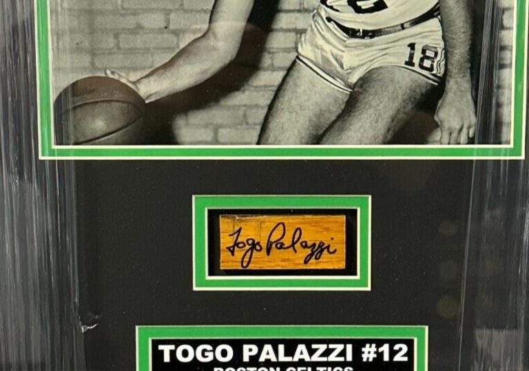 Togo Palazzi Autographed Boston Graden Parquet Piece & 8x10 Photo Framed Celtics