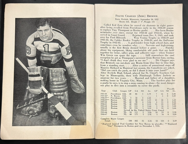 Vintage 1947-48 Boston Bruins Official Press & Radio Guide NHL