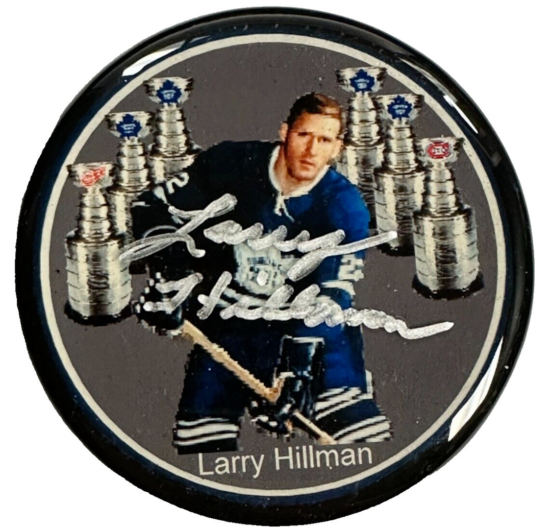 Larry Hillman Autographed Toronto Maple Leafs Photo Puck W/ Stanley Cup