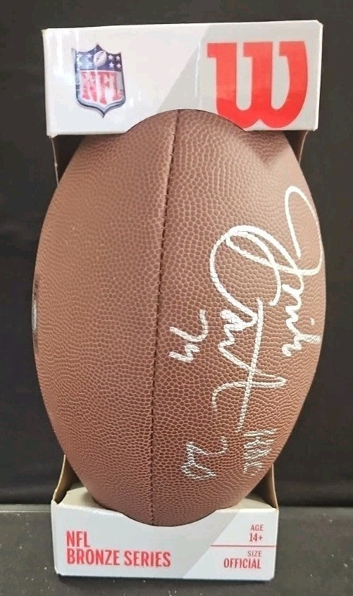 Jimbo Covert Signed HOF Inscribed Wilson NFL Bronze Football Schwartz COA