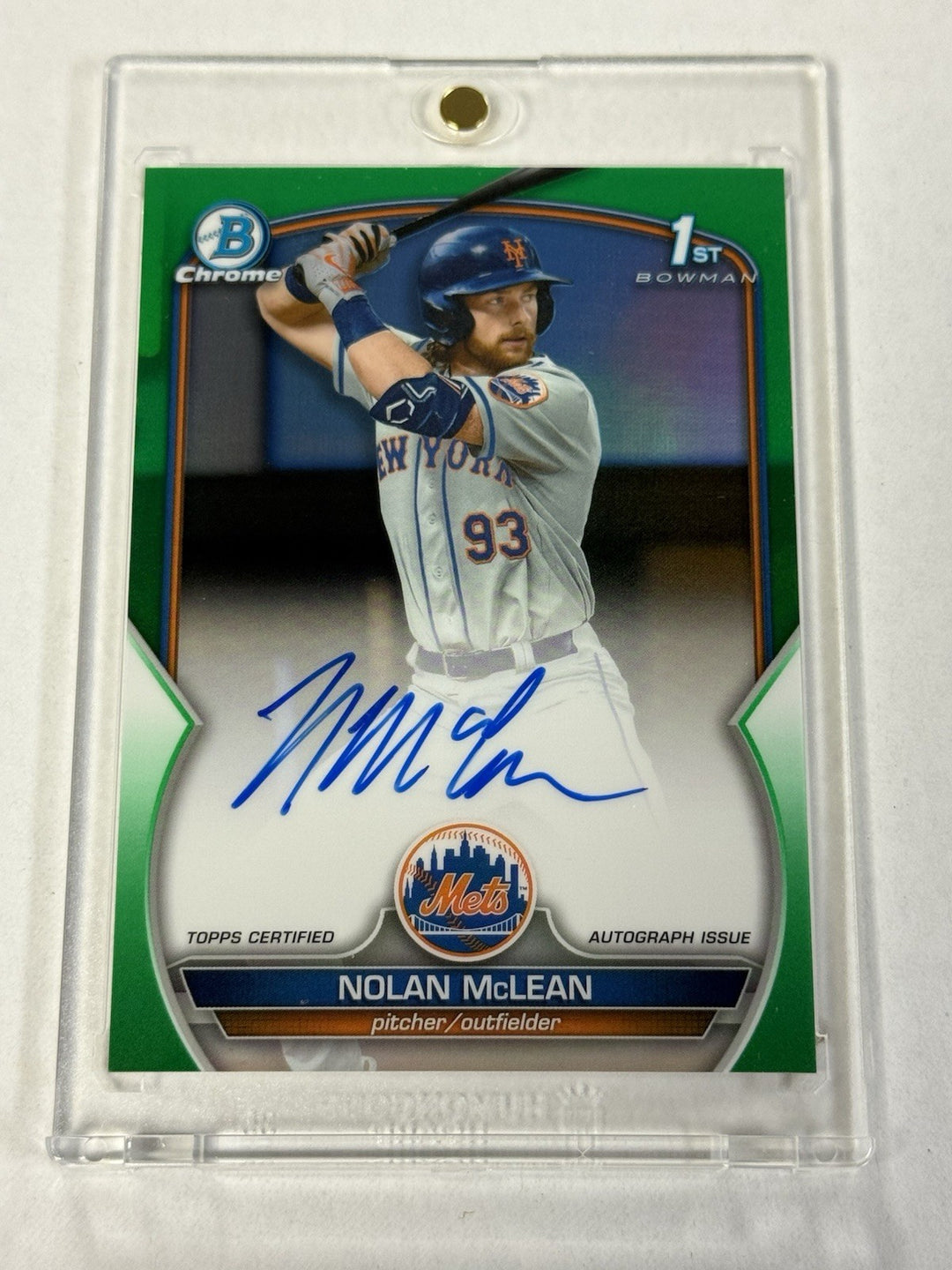2023 Bowman Chrome Nolan McLean Green Auto /99 First 1st Mets USA 