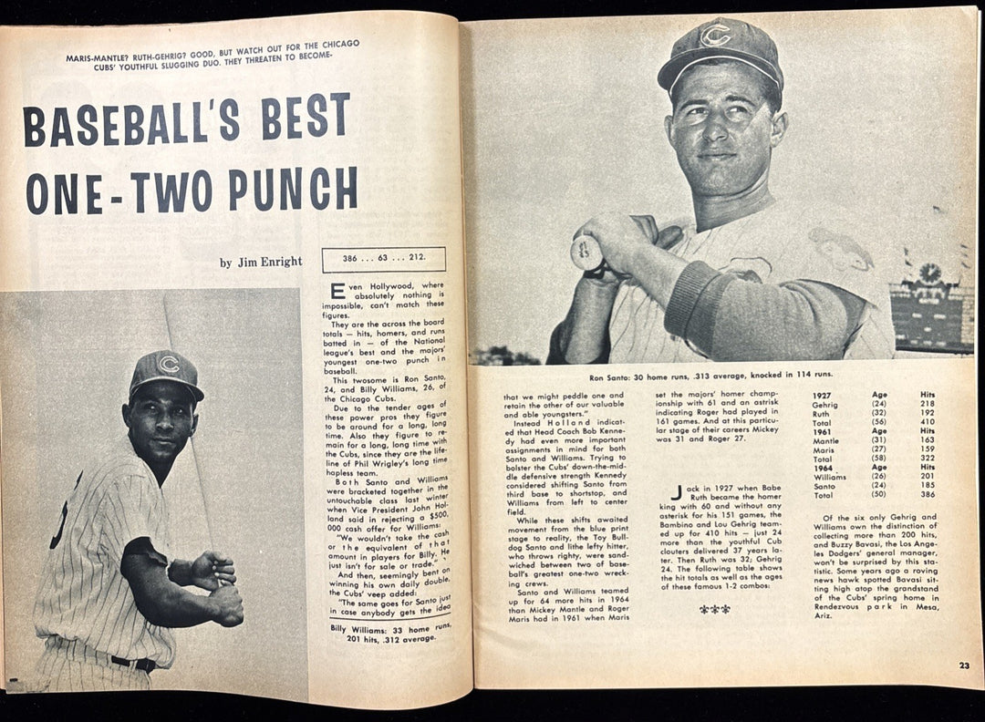 1965 April Baseball Magazine Spring Training Issue Billy Williams / Ron Santo