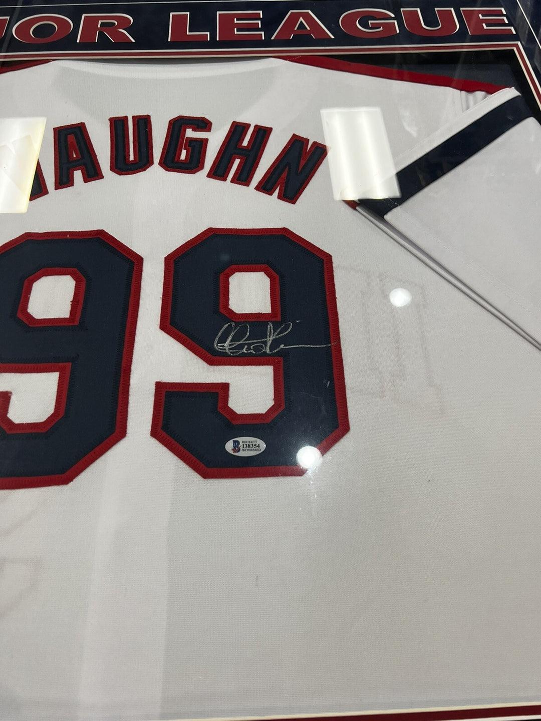 Ricky Vaughn Charlie Sheen Signed Custom Framed Jersey. W/ 2 8x10s BECKETT COA