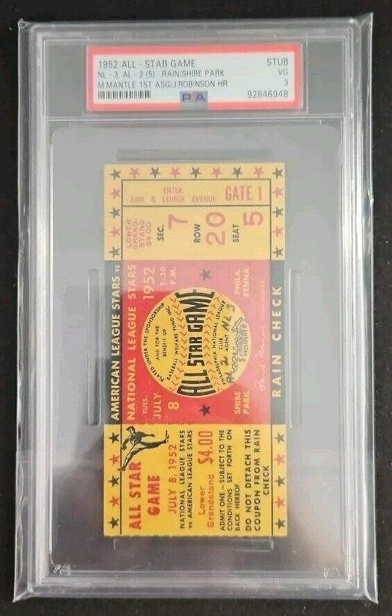 1952 MLB All-Star Game Ticket Stub PSA 3 Mickey Mantle 1st ASG J. Robinson HR