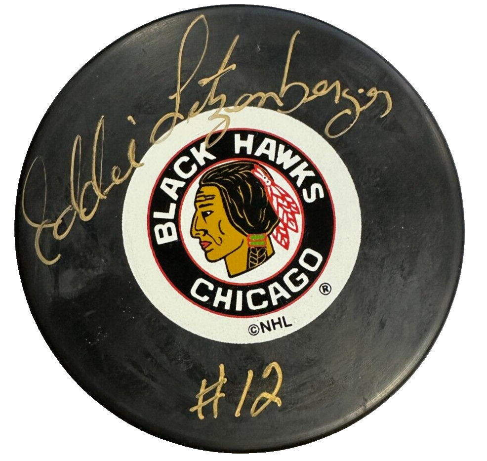Eddie Litzenberger Autographed Chicago Blackhawks Hockey Puck BAS