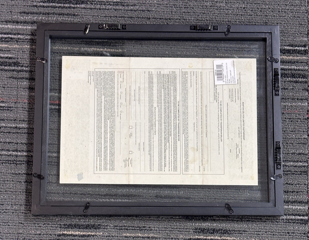 Framed 1990 Boston Celtics Limited Partnership Stock Certificate Vintage 2 Units