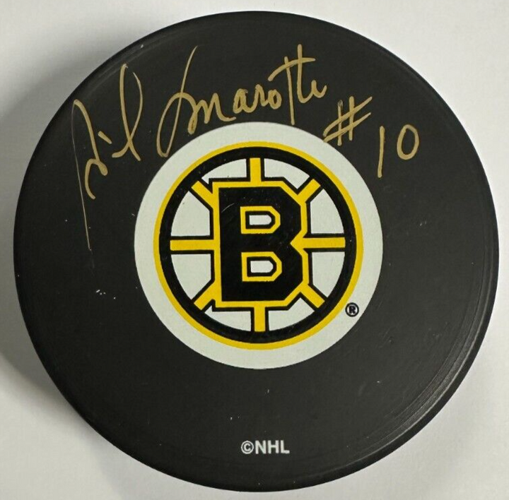 Gilles Marotte Autographed Boston Bruins Hockey Puck NHL