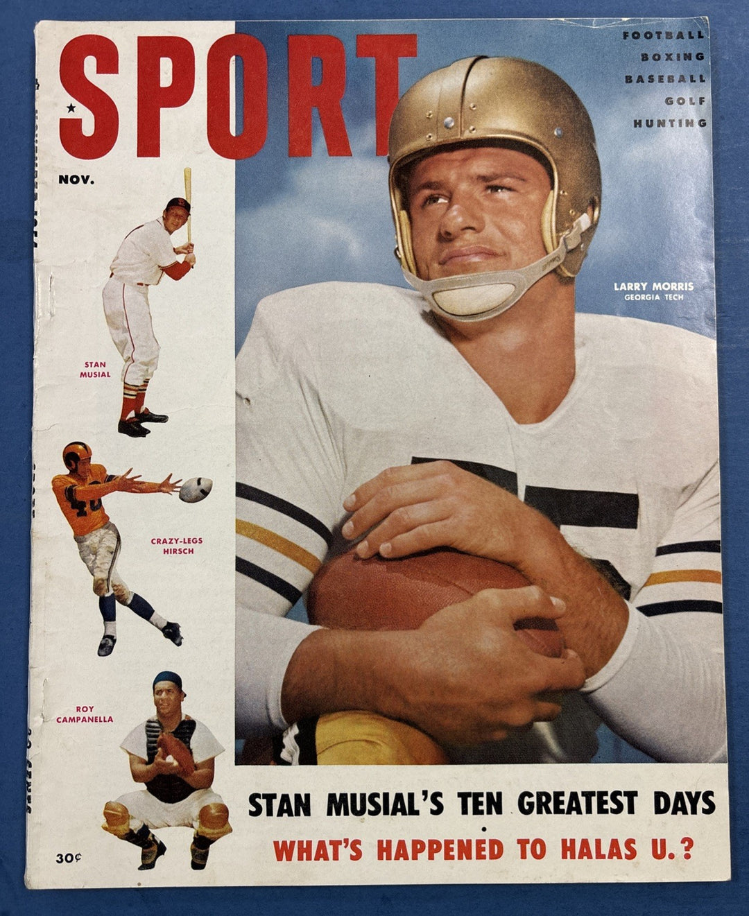 Larry Morris Sport Magazine November 1954 Georgia Tech Musial Campanella Hirsch