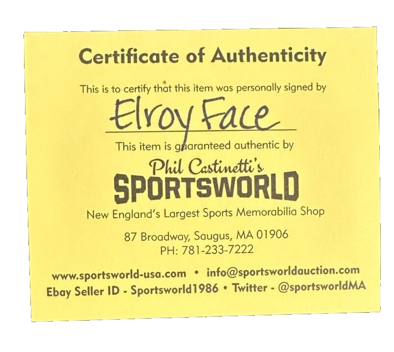 Elroy Face Autographed Official League Baseball Pittsburgh Pirates