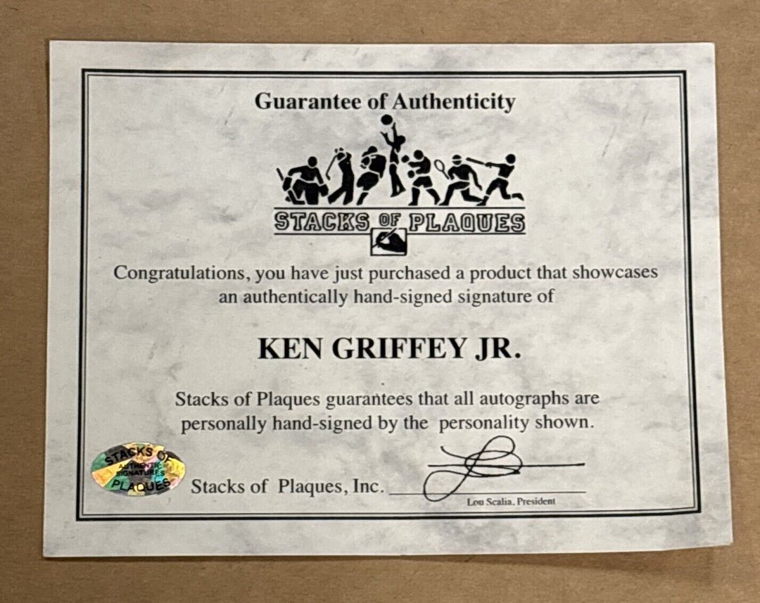 Ken Griffey Jr Framed 500th HR 8x10 With Signed Perillo Card Stacks Of Plaques