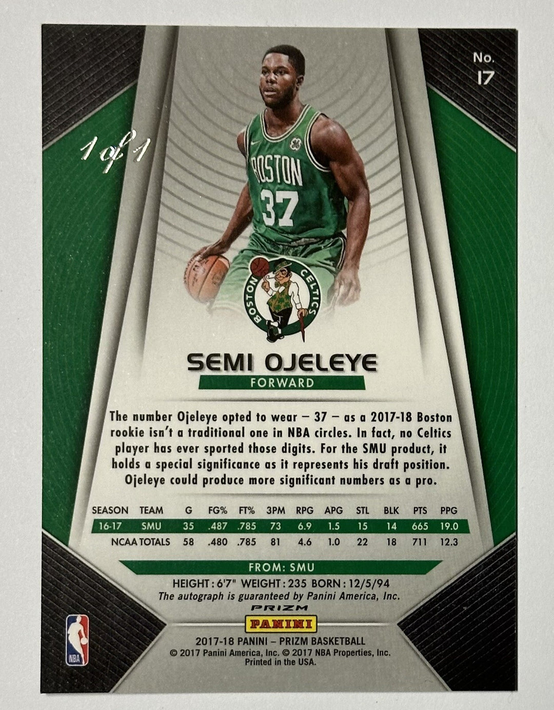 2017-18 Panini Prizm Semi Ojeleye Black Fastbreak 1/1 Rookie Auto