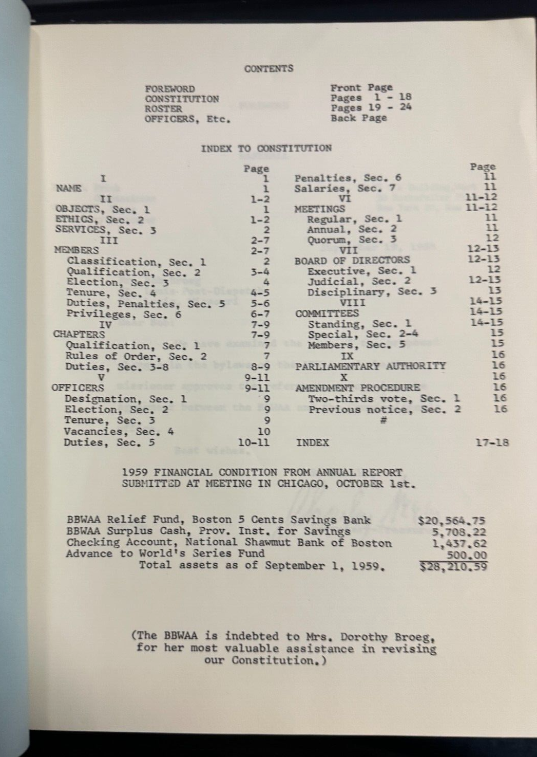 November 1, 1959 Baseball Writers Association of America Report
