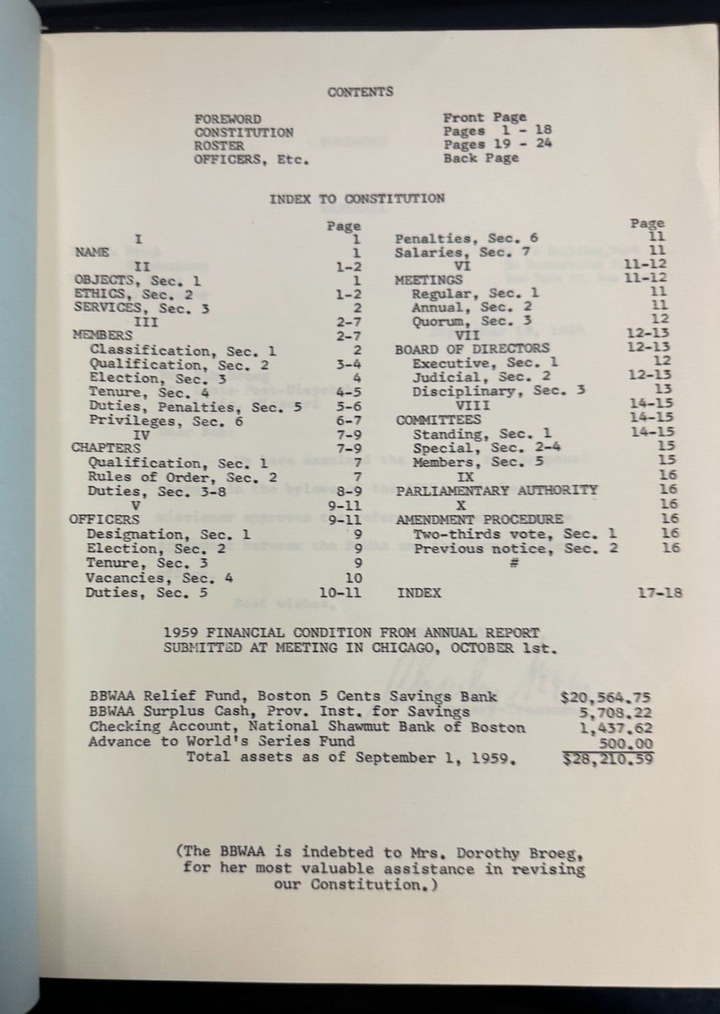 November 1, 1959 Baseball Writers Association of America Report