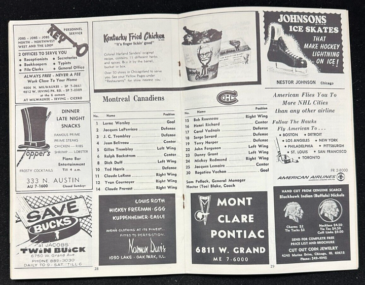 Dec 25, 1967 Chicago Blackhawks & Montreal Canadiens Program NHL