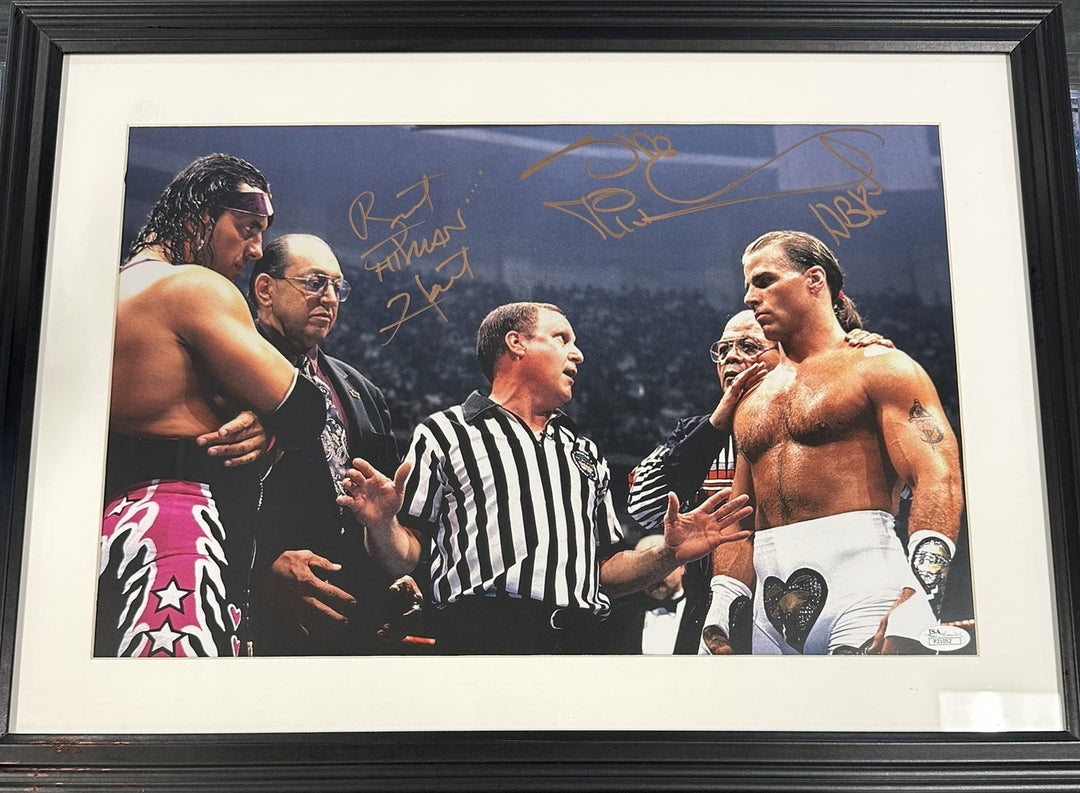 Bret The Hitman Hart & Shawn Michaels Autographed Handshake 11x14 Photo BAS