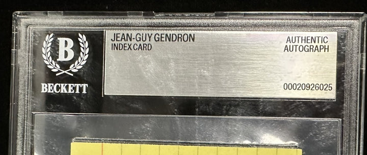 Jean-Guy Gendron Autographed 3x5 Index Card BAS Canadiens Encapsulated