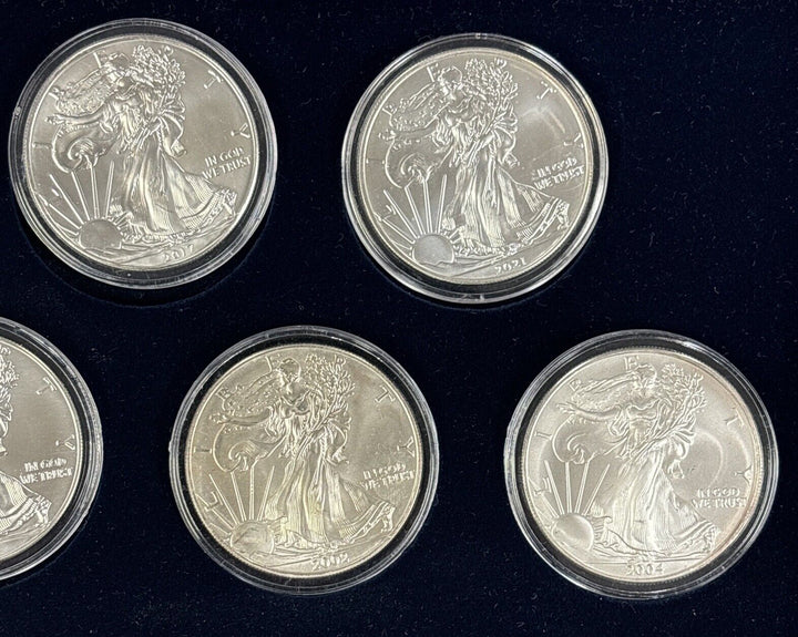 PCS Silver Eagle 7 Coin Set Tom Brady Super Bowl Championships 361/1200