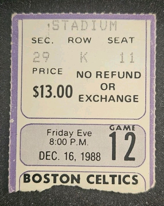 12/16/88 Boston Celtics vs. Los Angeles Lakers Ticket Stub Magic Johnson 31/3/7