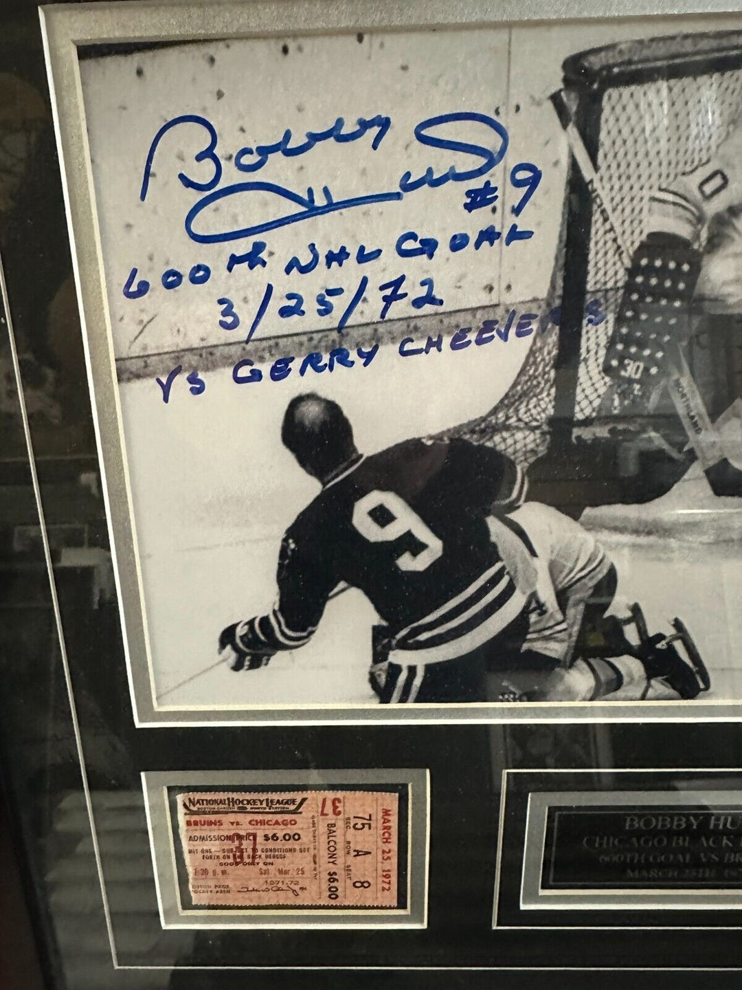 Bobby Hull Autographed 600th Career Goal Ticket & Signed Photo PSA W/ Insc