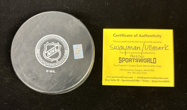 Jeremy Swayman Linus Ullmark Signed Bruins Puck Sportsworld COA