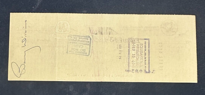 Wren Blair & Barry Wilkins Autographed 1975 Pittsburgh Penguins Payroll Check