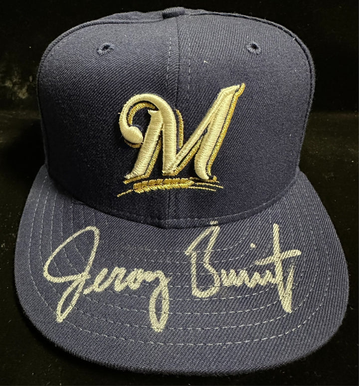 Jeromy Burnitz Autographed Milwaukee Brewers Baseball Fitted Hat Fleer