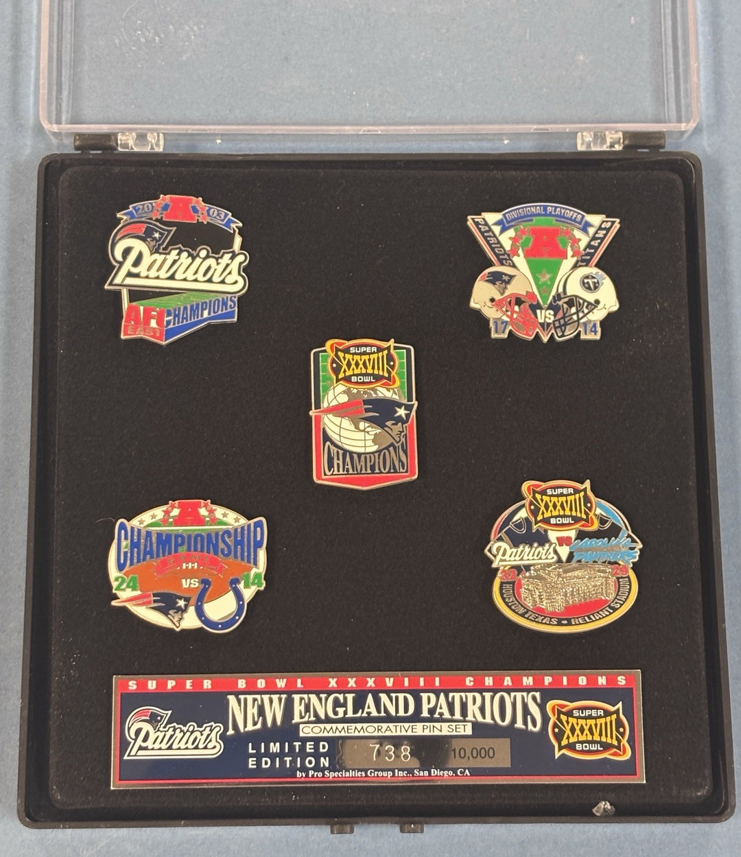 Limited Edition New England Patriots Superbowl XXXVIII Champions Pin Set /10000