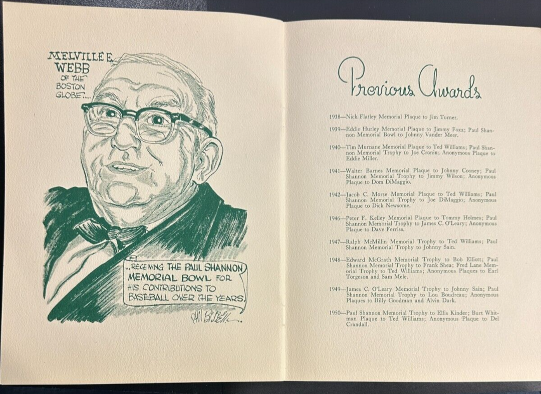 Jan 22, 1958 19th Annual Baseball Writers Association America Dinner Program