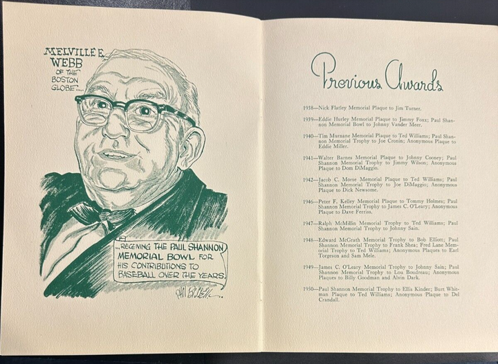 Jan 22, 1958 19th Annual Baseball Writers Association America Dinner Program