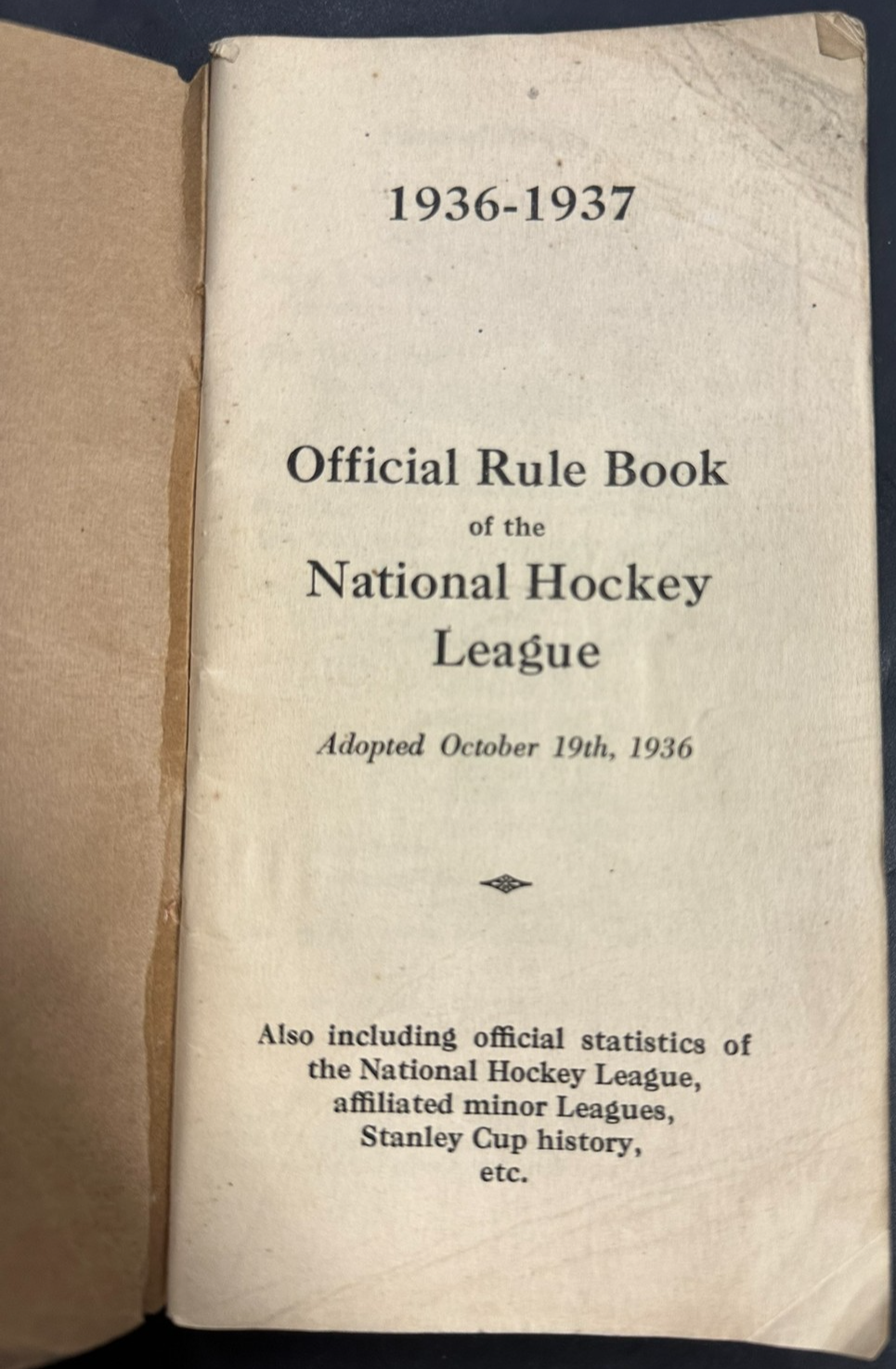 Vintage 1936-37 Official National Hockey League Rule Book NHL