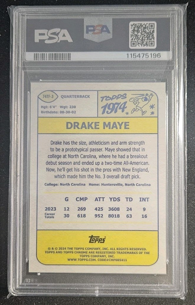 2024 Topps Chrome #74TF3 Drake Maye 1974 Topps Red Refractor RC /5 PSA 10 POP 1