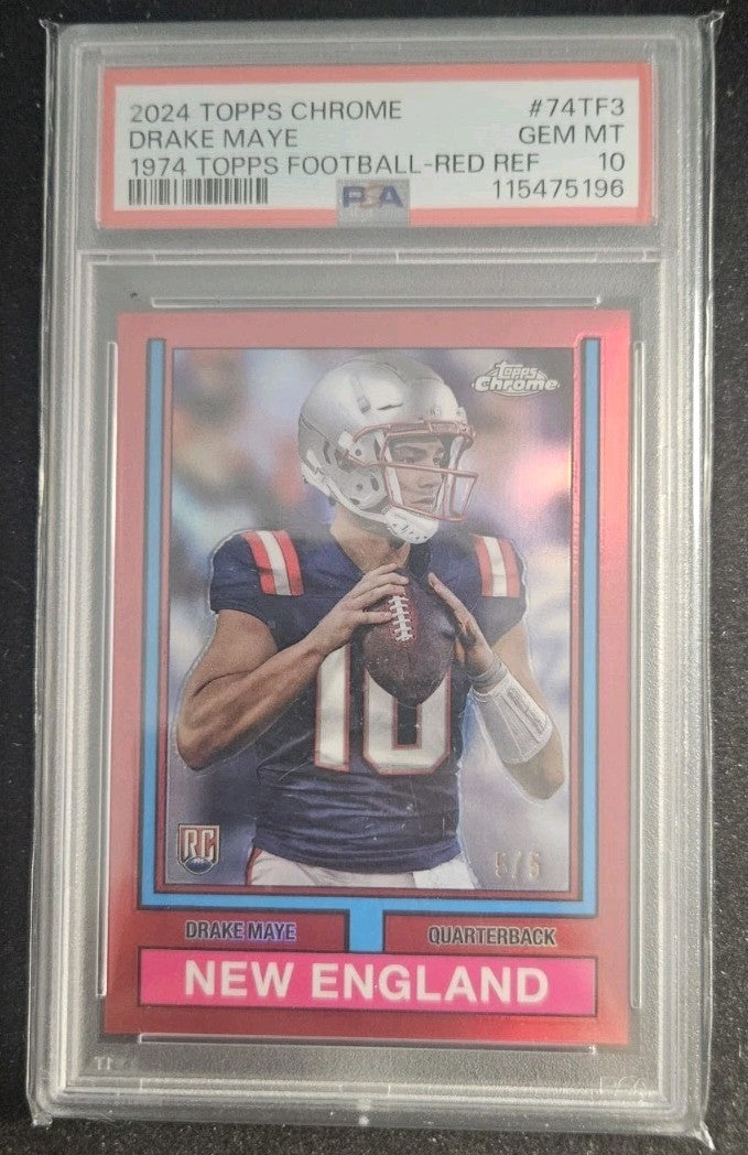 2024 Topps Chrome #74TF3 Drake Maye 1974 Topps Red Refractor RC /5 PSA 10 POP 1
