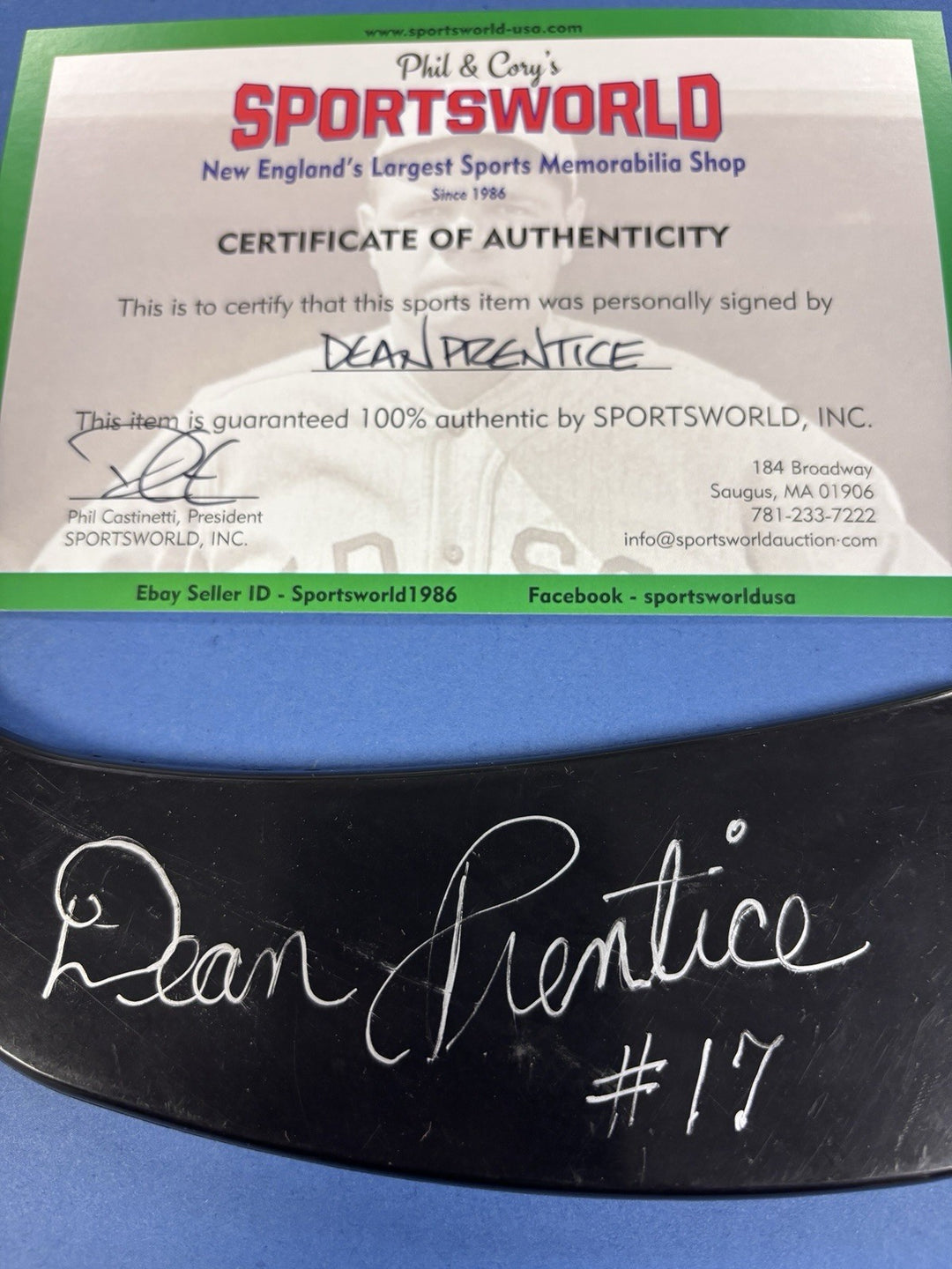 Dean Prentice Signed Mini Stick Sportsworld COA New York Rangers