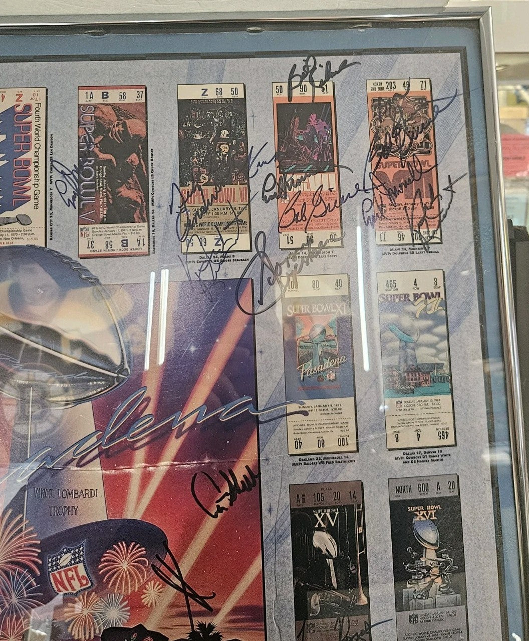Superbowl XXVII Autographed Poster W/34 Signatures Namath Marino Ditka Shula JSA